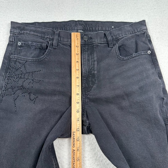 NWT American Eagle Stovepipe High Rise Jean Women 12 Distressed Beaded Web Black - Picture 6 of 11